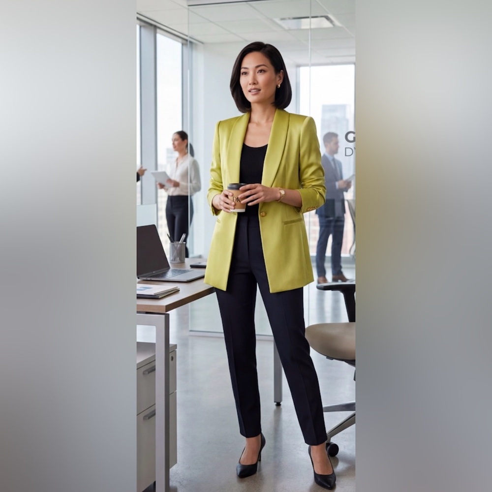 Donna Karan Lemon Yellow Single-Button Blazer